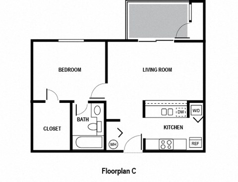 Floor plan for 1 bed, 1 bath, 552 sqft